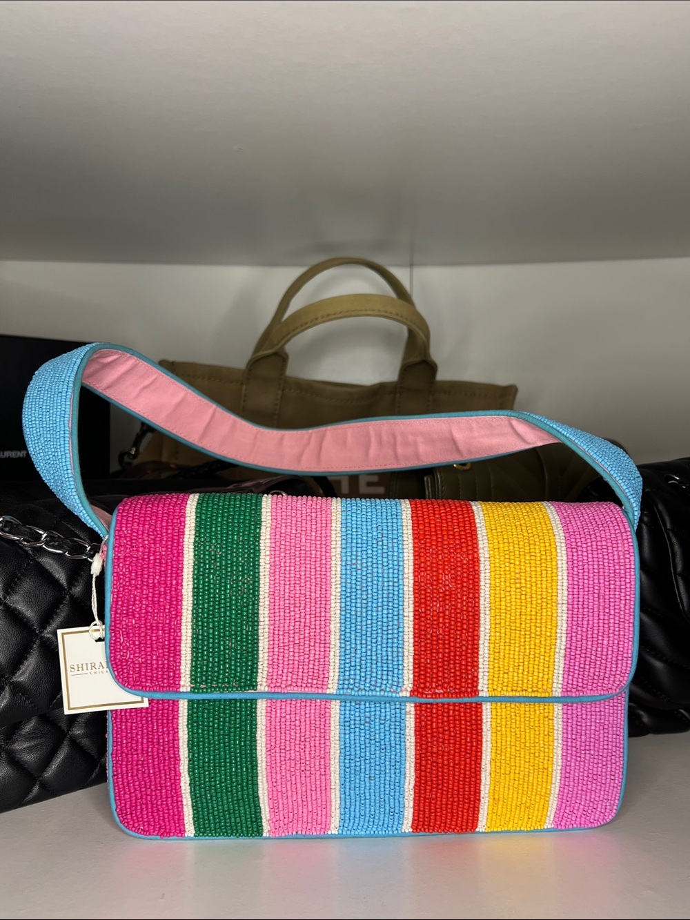 Shiraleah Multicolor Beaded Stripe Crossbody Bag - Pink/Blue/Green/Red/Yellow